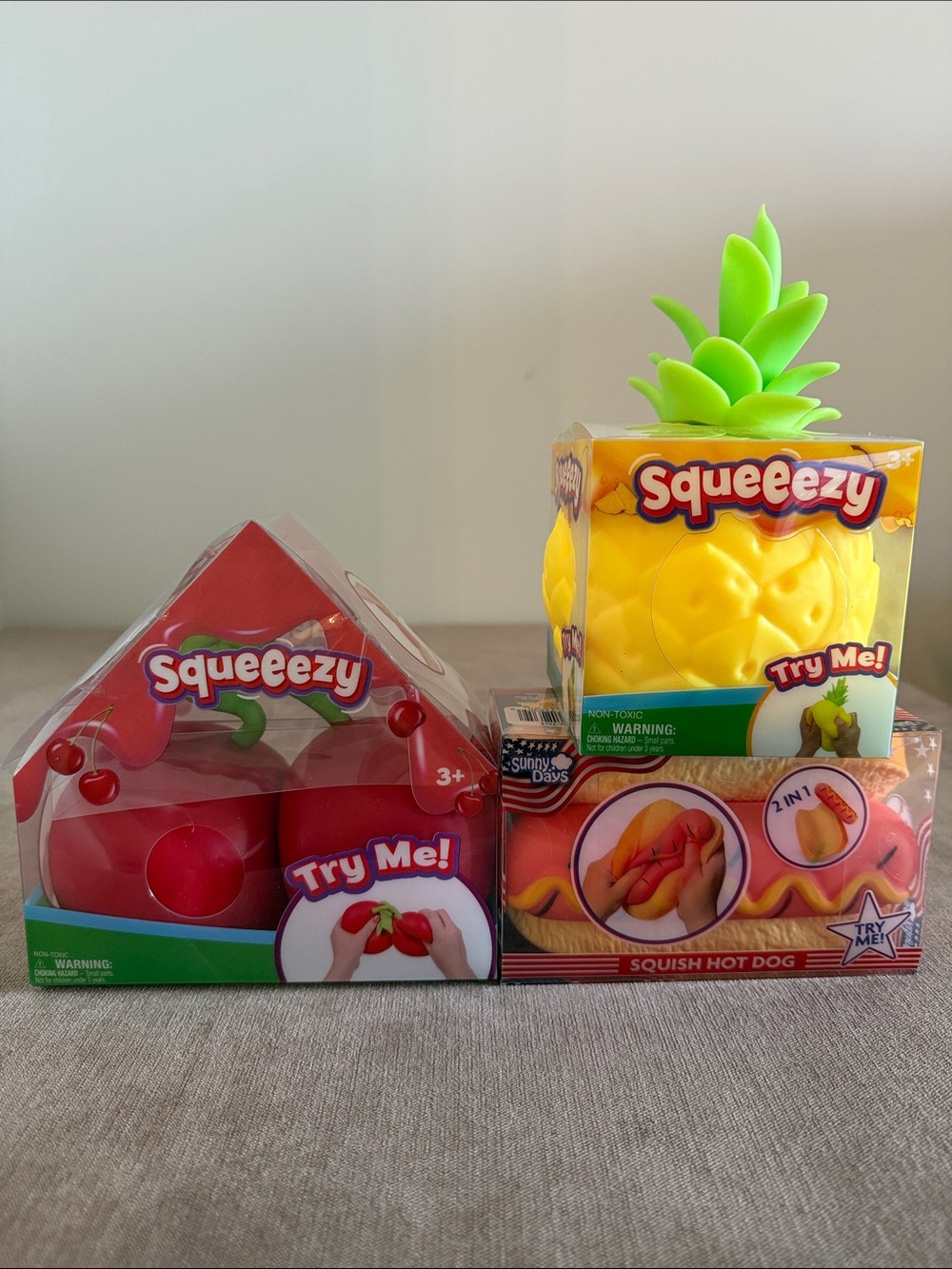 Sunny Days Squeezy Pineapple, Cherries & Hot Dog Fidget Toys | New